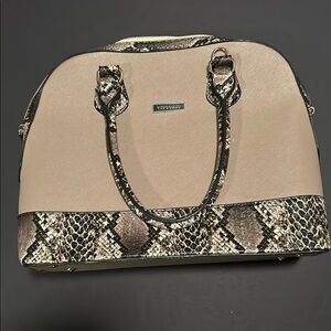 Cream Satchel with Snakeskin Pattern and Chain Handles
